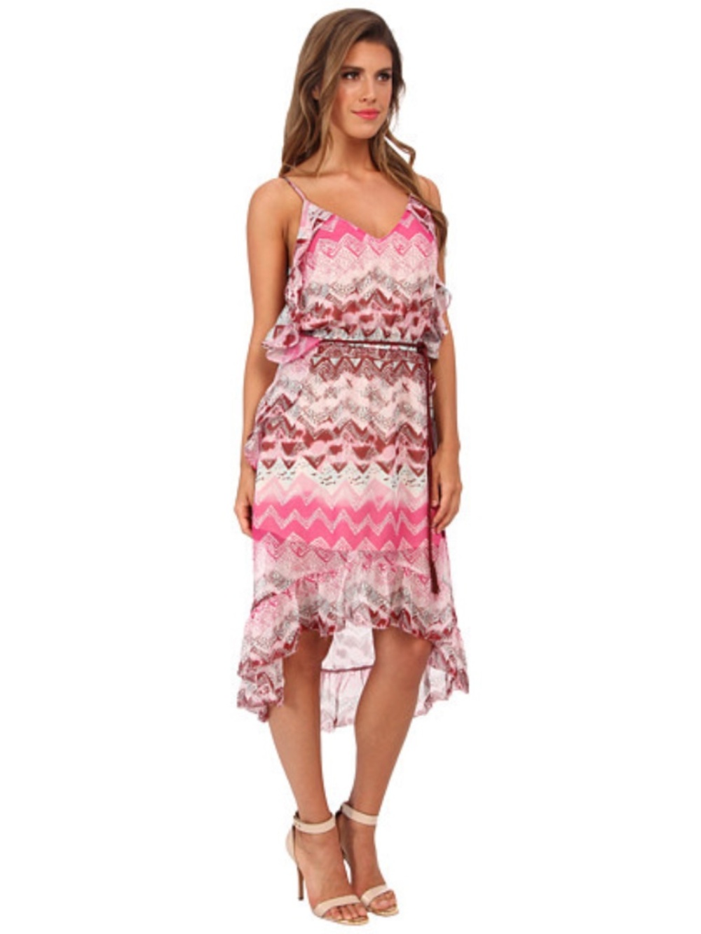 (10) NEW LAmade Silk Hi Low Ruffle Dress Tribal Print XS